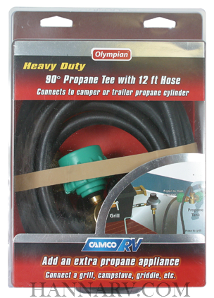 Camco 59143 | Brass 90 Degree Propane Tee and Hose with 3 Ports